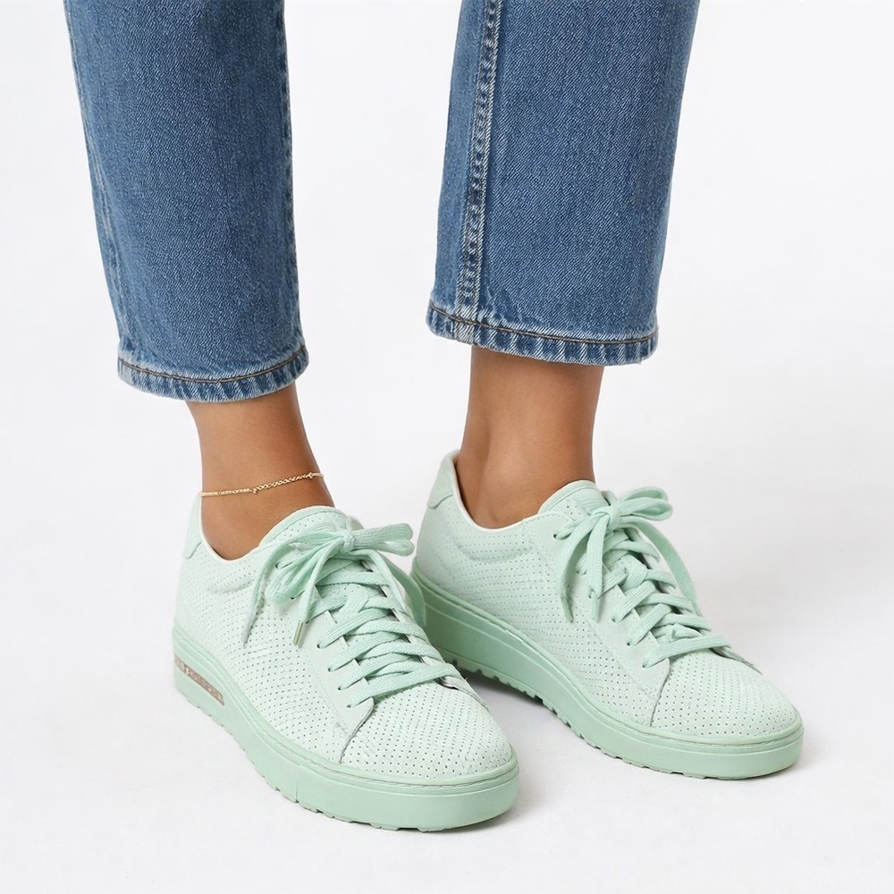 Birkenstock Matcha Green Platform Sneakers Size 39 Perforated Leather